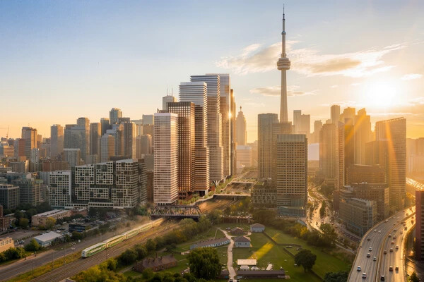 Aerial view of Toronto Rail Yards from Fort York