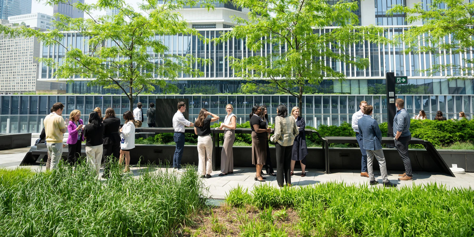 Group of employee socializing outside at an event