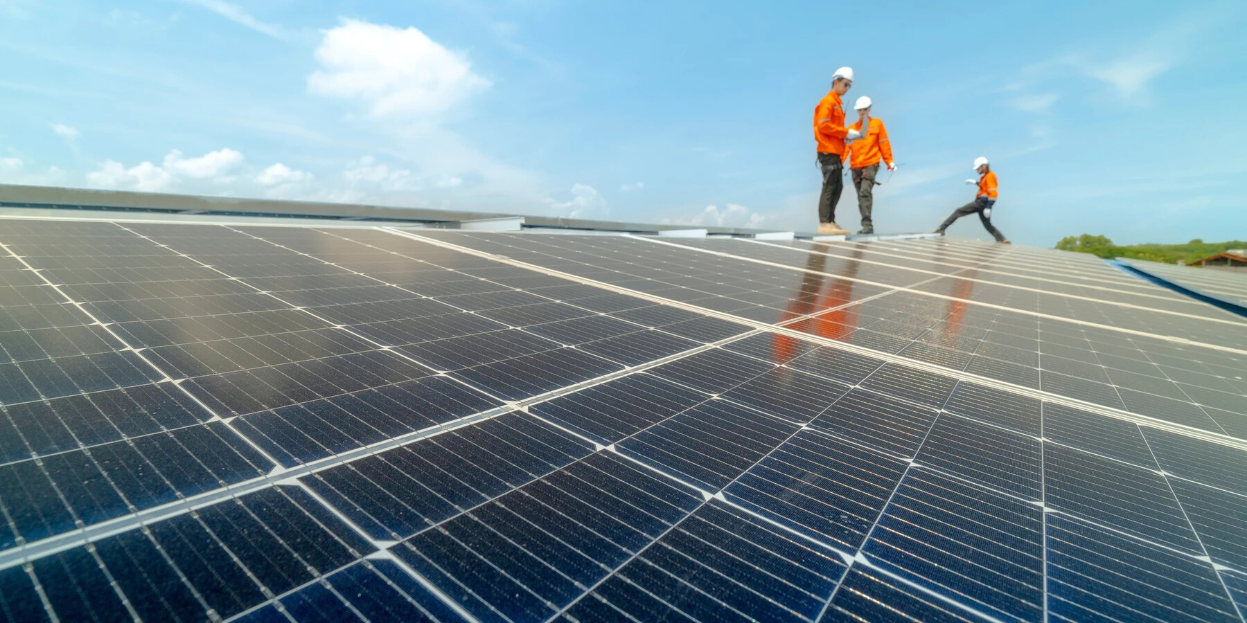 Solar panels on a roof maintenance