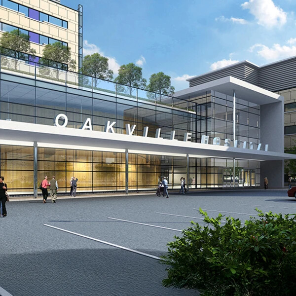 rendering of oakville hospital exterior building